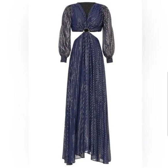 DELFI Collective Cerise Gown Size Small $648 Blue Polka Dot Metallic Gold - Picture 8 of 8